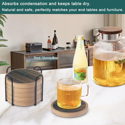 Wood Coasters for Drinks, Absorbent Coaster Sets of 5, Drinks Coasters for Coffee Tabletop Protection, Non-Slip, Non-Stick, Suitable for Kinds of Cups Wooden Table Drink, 4.3 Inches Black