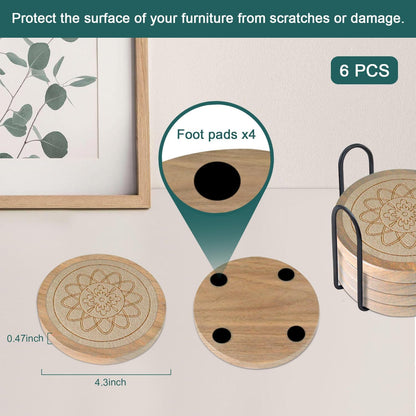 Wood Coasters for Drinks, Absorbent Coaster Sets of 5, Drinks Coasters for Coffee Tabletop Protection, Non-Slip, Non-Stick, Suitable for Kinds of Cups Wooden Table Drink, 4.3 Inches Black