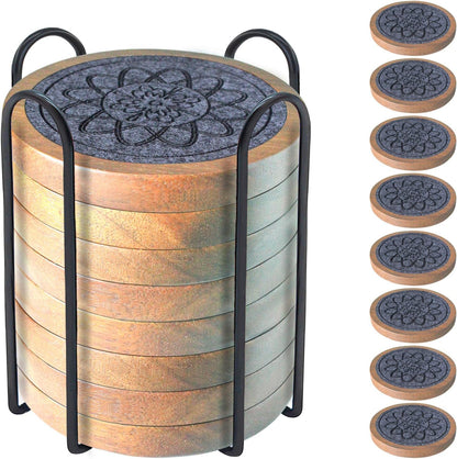 Wood Coasters for Drinks, Absorbent Coaster Sets of 5, Drinks Coasters for Coffee Tabletop Protection, Non-Slip, Non-Stick, Suitable for Kinds of Cups Wooden Table Drink, 4.3 Inches Black