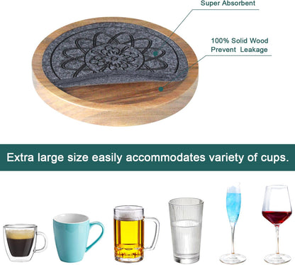 Wood Coasters for Drinks, Absorbent Coaster Sets of 5, Drinks Coasters for Coffee Tabletop Protection, Non-Slip, Non-Stick, Suitable for Kinds of Cups Wooden Table Drink, 4.3 Inches Black