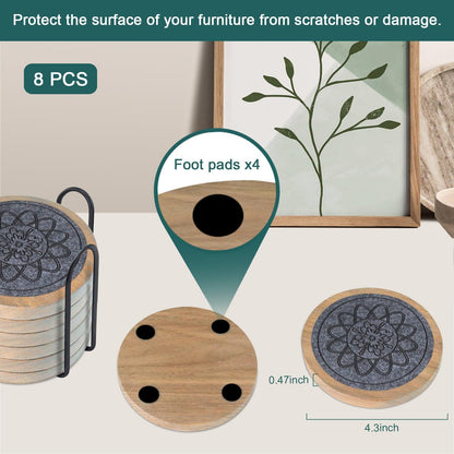 Wood Coasters for Drinks, Absorbent Coaster Sets of 5, Drinks Coasters for Coffee Tabletop Protection, Non-Slip, Non-Stick, Suitable for Kinds of Cups Wooden Table Drink, 4.3 Inches Black