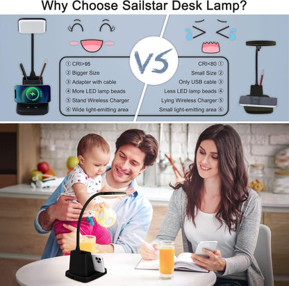 LED Desk Lamp with 10W Wireless Charging & Pen Holder, Black
