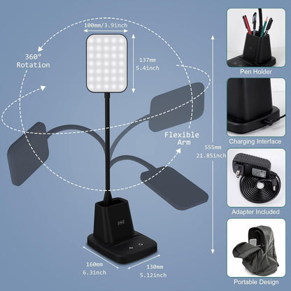 LED Desk Lamp with 10W Wireless Charging & Pen Holder, Black