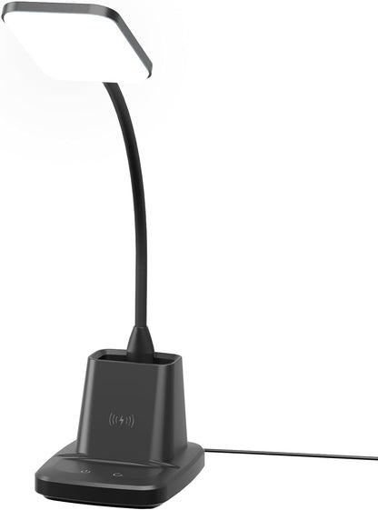 LED Desk Lamp with 10W Wireless Charging & Pen Holder, Black