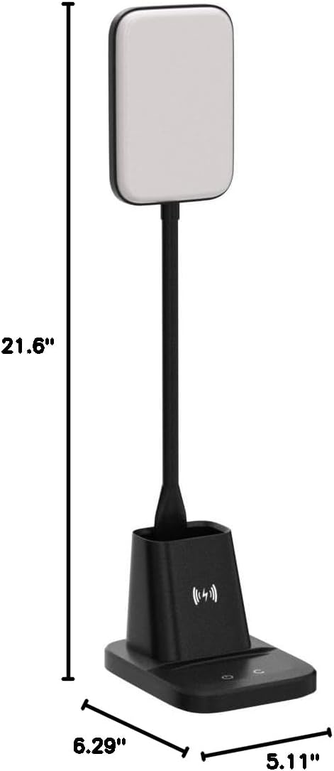 LED Desk Lamp with 10W Wireless Charging & Pen Holder, Black