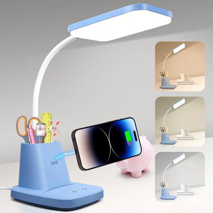 LED Desk Lamp with 10W Wireless Charging & Pen Holder, Black