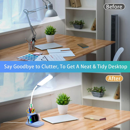 LED Desk Lamp with 10W Wireless Charging & Pen Holder, Black