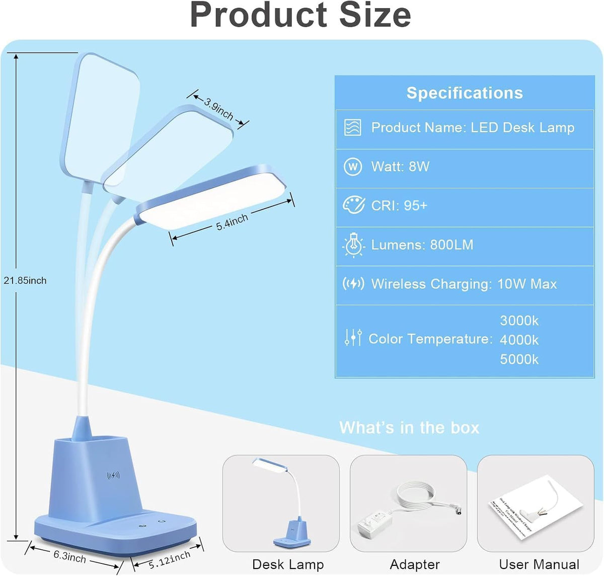 LED Desk Lamp with 10W Wireless Charging & Pen Holder, Black