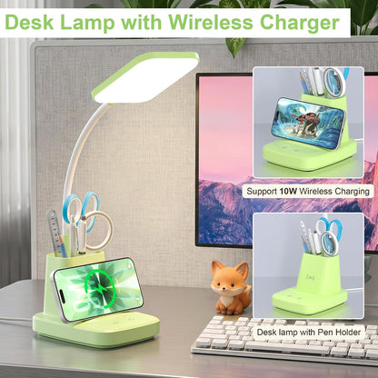 LED Desk Lamp with 10W Wireless Charging & Pen Holder, Black