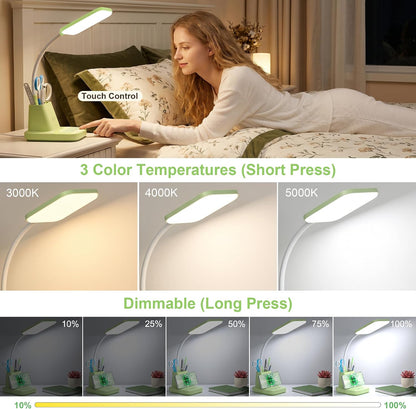 LED Desk Lamp with 10W Wireless Charging & Pen Holder, Black