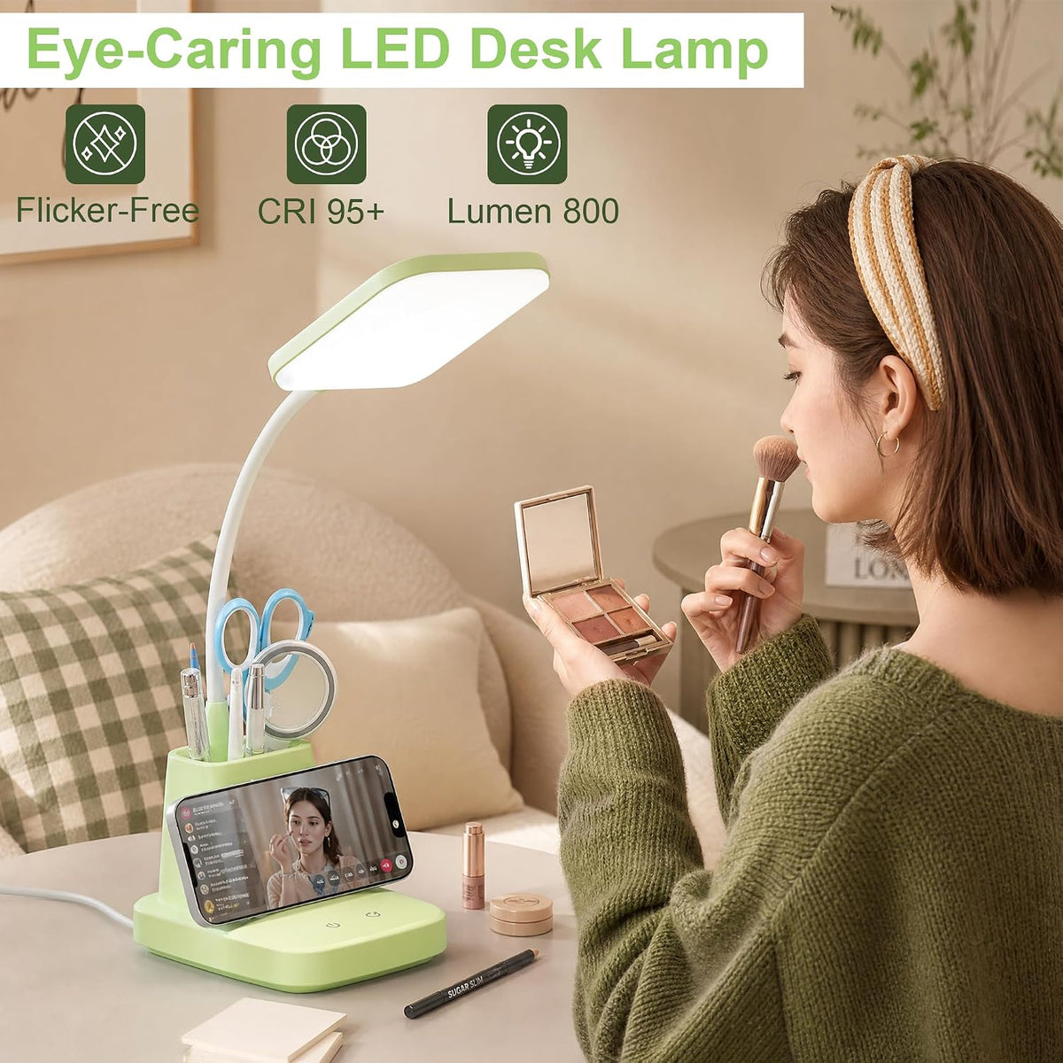 LED Desk Lamp with 10W Wireless Charging & Pen Holder, Black