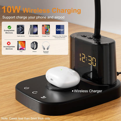 LED Desk Lamp with 10W Wireless Charging & Pen Holder, Black