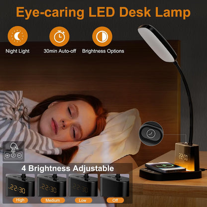 LED Desk Lamp with 10W Wireless Charging & Pen Holder, Black