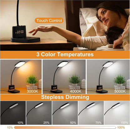 LED Desk Lamp with 10W Wireless Charging & Pen Holder, Black