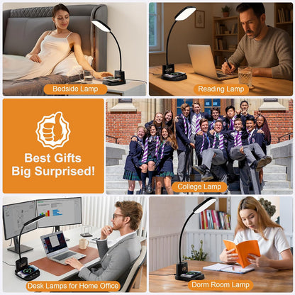 LED Desk Lamp with 10W Wireless Charging & Pen Holder, Black