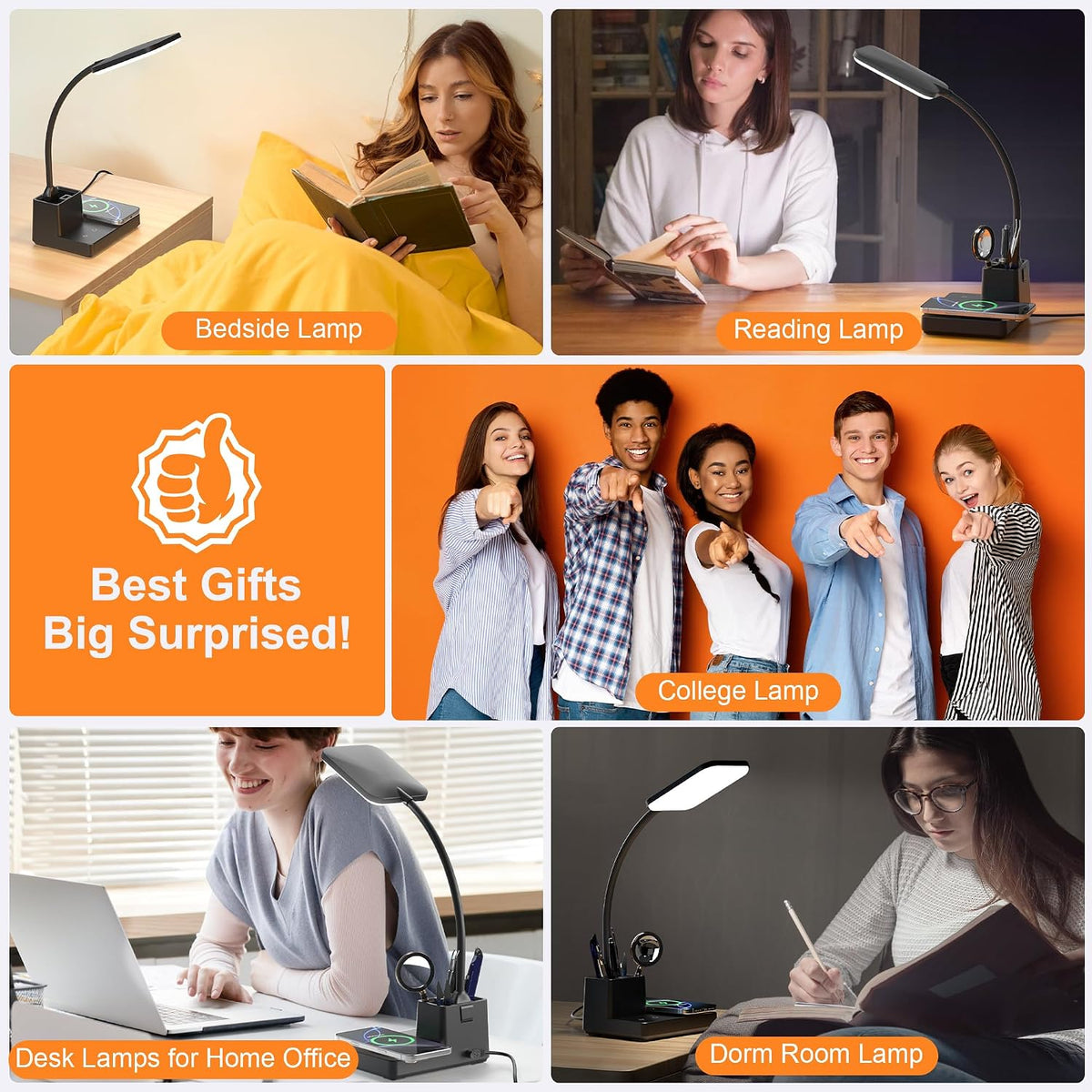 LED Desk Lamp with 10W Wireless Charging & Pen Holder, Black