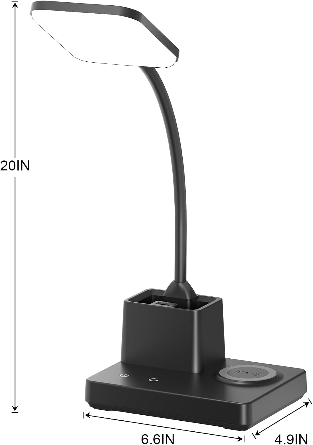LED Desk Lamp with 10W Wireless Charging & Pen Holder, Black