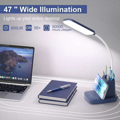LED Desk Lamp with 10W Wireless Charging & Pen Holder, Black