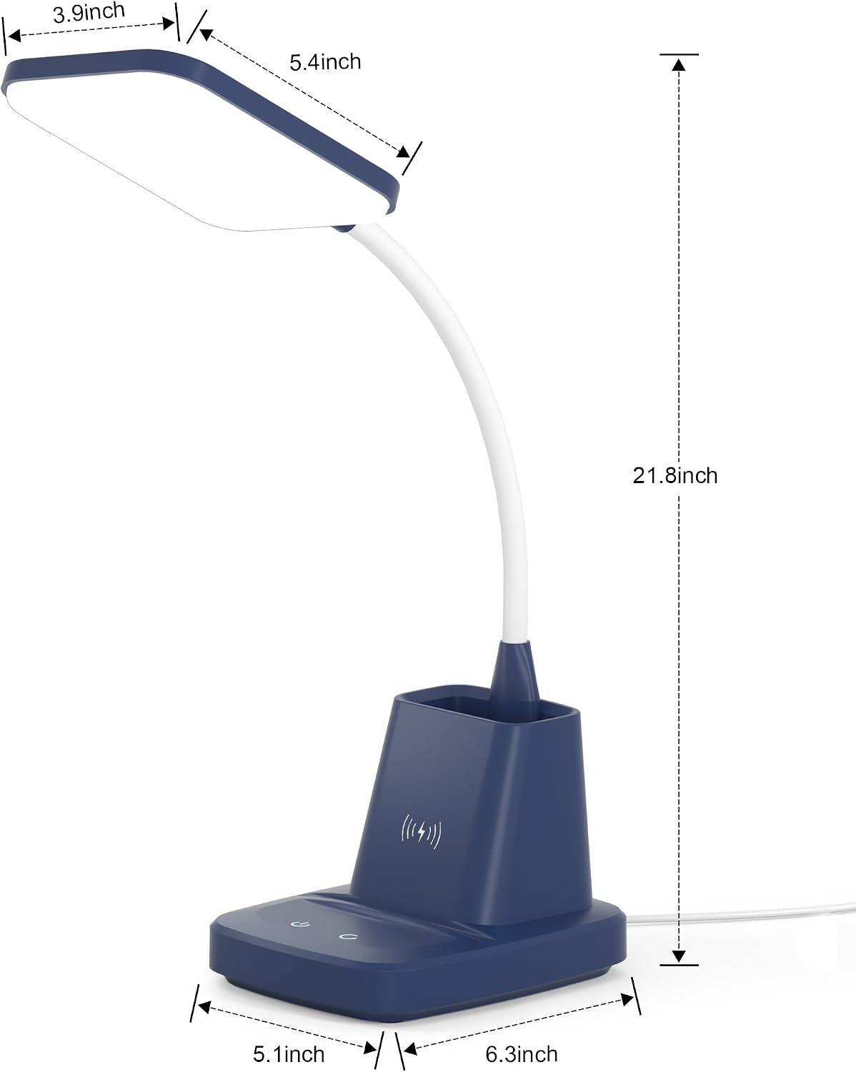 LED Desk Lamp with 10W Wireless Charging & Pen Holder, Black