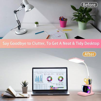 LED Desk Lamp with 10W Wireless Charging & Pen Holder, Black