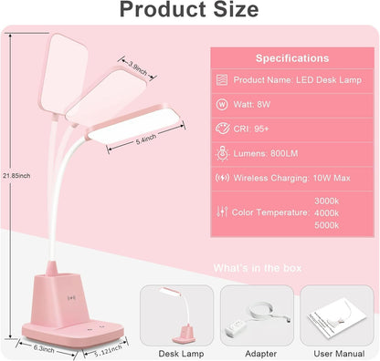 LED Desk Lamp with 10W Wireless Charging & Pen Holder, Black