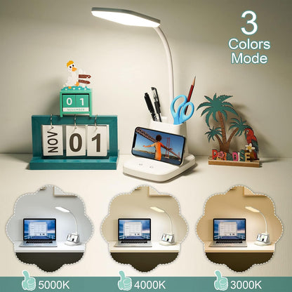 LED Desk Lamp with 10W Wireless Charging & Pen Holder, Black