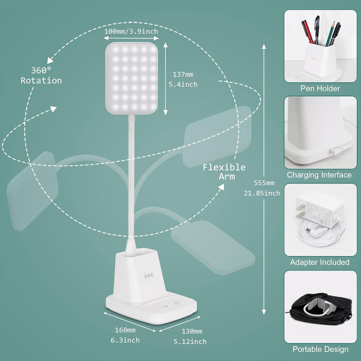 LED Desk Lamp with 10W Wireless Charging & Pen Holder, Black