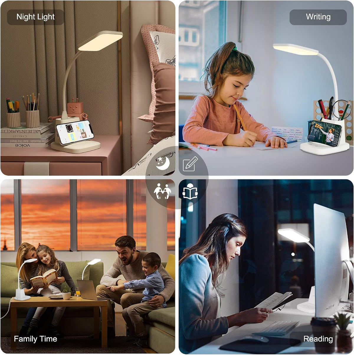 LED Desk Lamp with 10W Wireless Charging & Pen Holder, Black