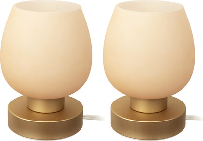 Small Bedside Lamp for Bedroom, 3-Way Dimmable Touch Control, 600 Lumen Bright Opal Glass Shade, 7.5 Inch Ultra Compact Nightstand Lamp, Warm White 2700K LED Bulb Included, Modern Design
