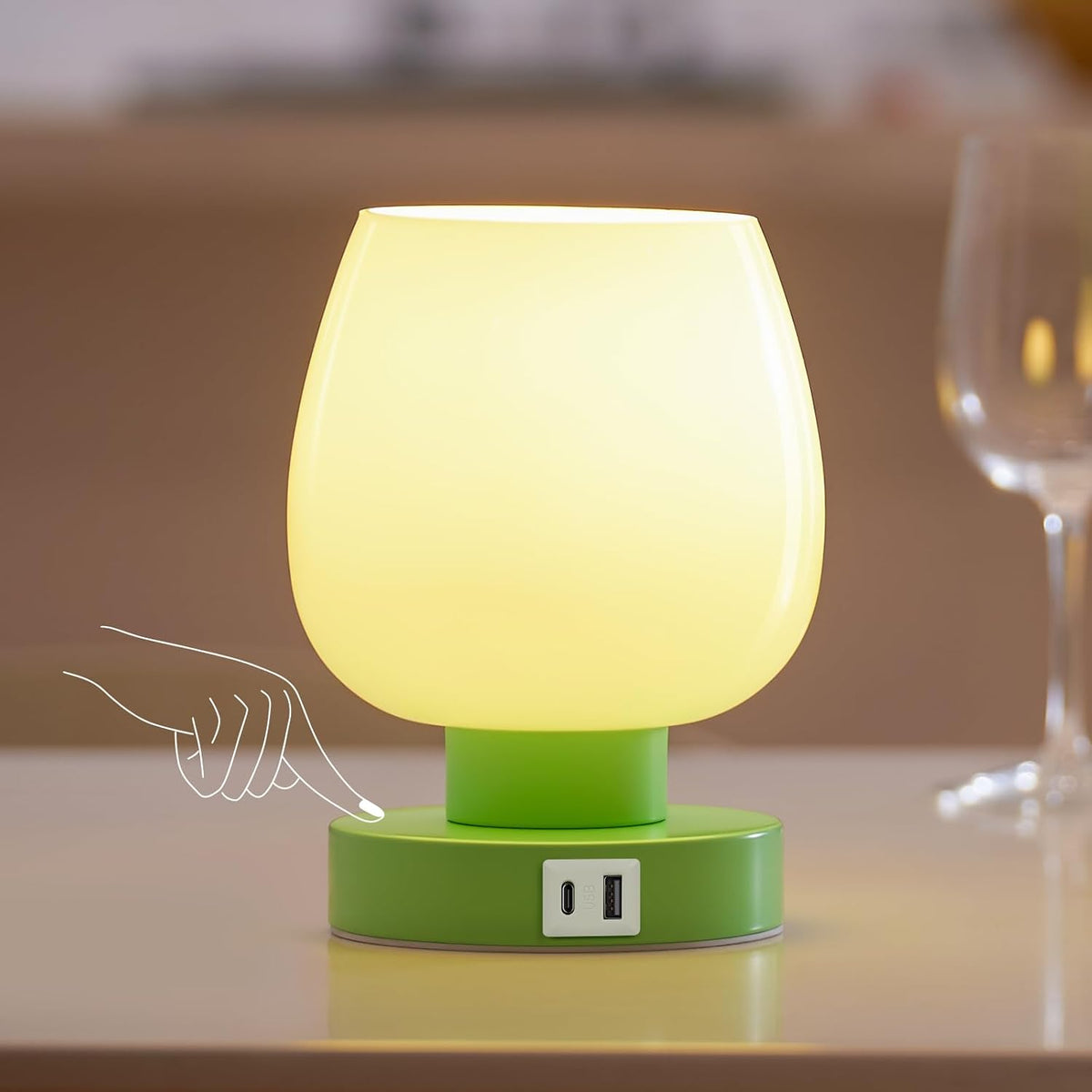 Small Bedside Lamp for Bedroom, 3-Way Dimmable Touch Control, 600 Lumen Bright Opal Glass Shade, 7.5 Inch Ultra Compact Nightstand Lamp, Warm White 2700K LED Bulb Included, Modern Design