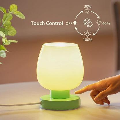 Small Bedside Lamp for Bedroom, 3-Way Dimmable Touch Control, 600 Lumen Bright Opal Glass Shade, 7.5 Inch Ultra Compact Nightstand Lamp, Warm White 2700K LED Bulb Included, Modern Design