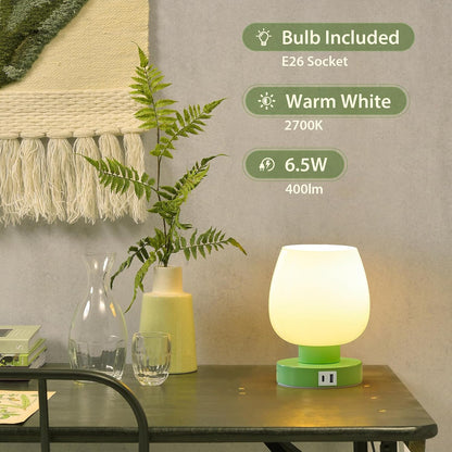Small Bedside Lamp for Bedroom, 3-Way Dimmable Touch Control, 600 Lumen Bright Opal Glass Shade, 7.5 Inch Ultra Compact Nightstand Lamp, Warm White 2700K LED Bulb Included, Modern Design