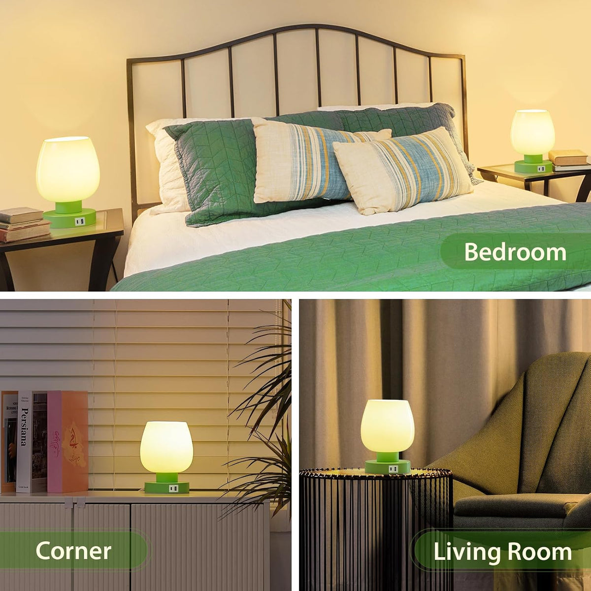 Small Bedside Lamp for Bedroom, 3-Way Dimmable Touch Control, 600 Lumen Bright Opal Glass Shade, 7.5 Inch Ultra Compact Nightstand Lamp, Warm White 2700K LED Bulb Included, Modern Design