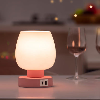 Small Bedside Lamp for Bedroom, 3-Way Dimmable Touch Control, 600 Lumen Bright Opal Glass Shade, 7.5 Inch Ultra Compact Nightstand Lamp, Warm White 2700K LED Bulb Included, Modern Design