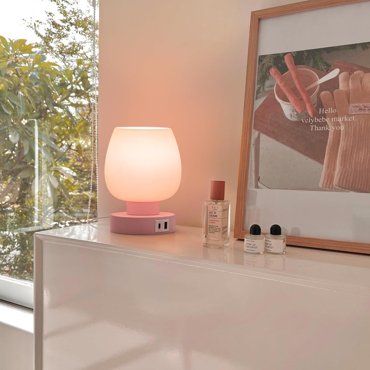 Small Bedside Lamp for Bedroom, 3-Way Dimmable Touch Control, 600 Lumen Bright Opal Glass Shade, 7.5 Inch Ultra Compact Nightstand Lamp, Warm White 2700K LED Bulb Included, Modern Design
