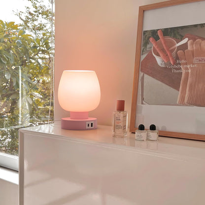 Small Bedside Lamp for Bedroom, 3-Way Dimmable Touch Control, 600 Lumen Bright Opal Glass Shade, 7.5 Inch Ultra Compact Nightstand Lamp, Warm White 2700K LED Bulb Included, Modern Design