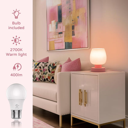 Small Bedside Lamp for Bedroom, 3-Way Dimmable Touch Control, 600 Lumen Bright Opal Glass Shade, 7.5 Inch Ultra Compact Nightstand Lamp, Warm White 2700K LED Bulb Included, Modern Design