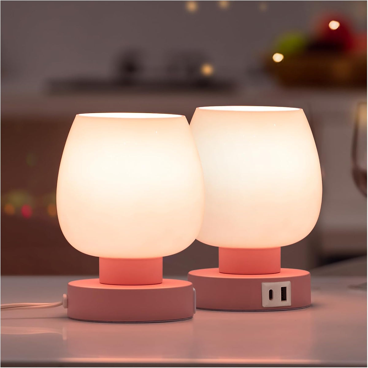 Small Bedside Lamp for Bedroom, 3-Way Dimmable Touch Control, 600 Lumen Bright Opal Glass Shade, 7.5 Inch Ultra Compact Nightstand Lamp, Warm White 2700K LED Bulb Included, Modern Design