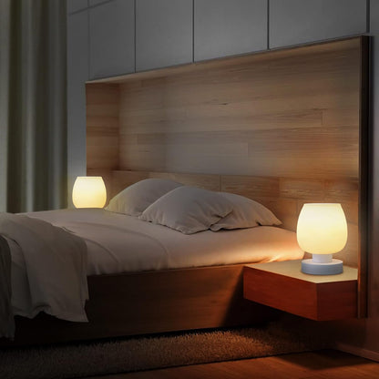 Small Bedside Lamp for Bedroom, 3-Way Dimmable Touch Control, 600 Lumen Bright Opal Glass Shade, 7.5 Inch Ultra Compact Nightstand Lamp, Warm White 2700K LED Bulb Included, Modern Design