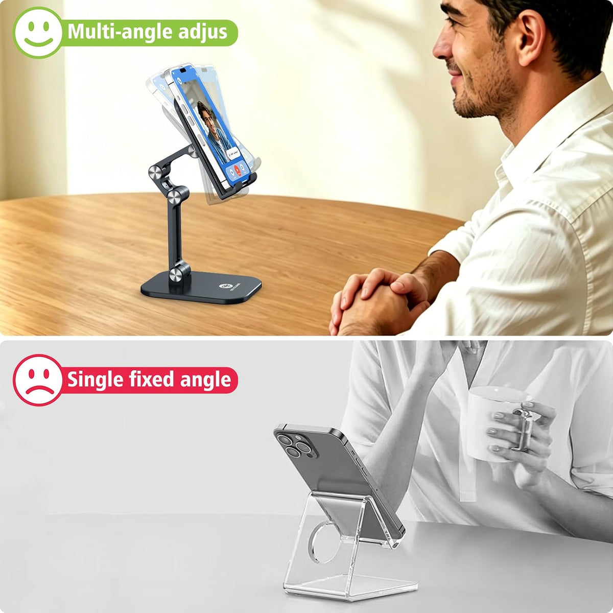 Phone Stand for Desk, Foldable Cell Phone Stand Holder, Black