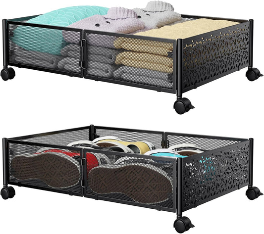 Under Bed Storage Container with wheels,Patterned,Metal,Black