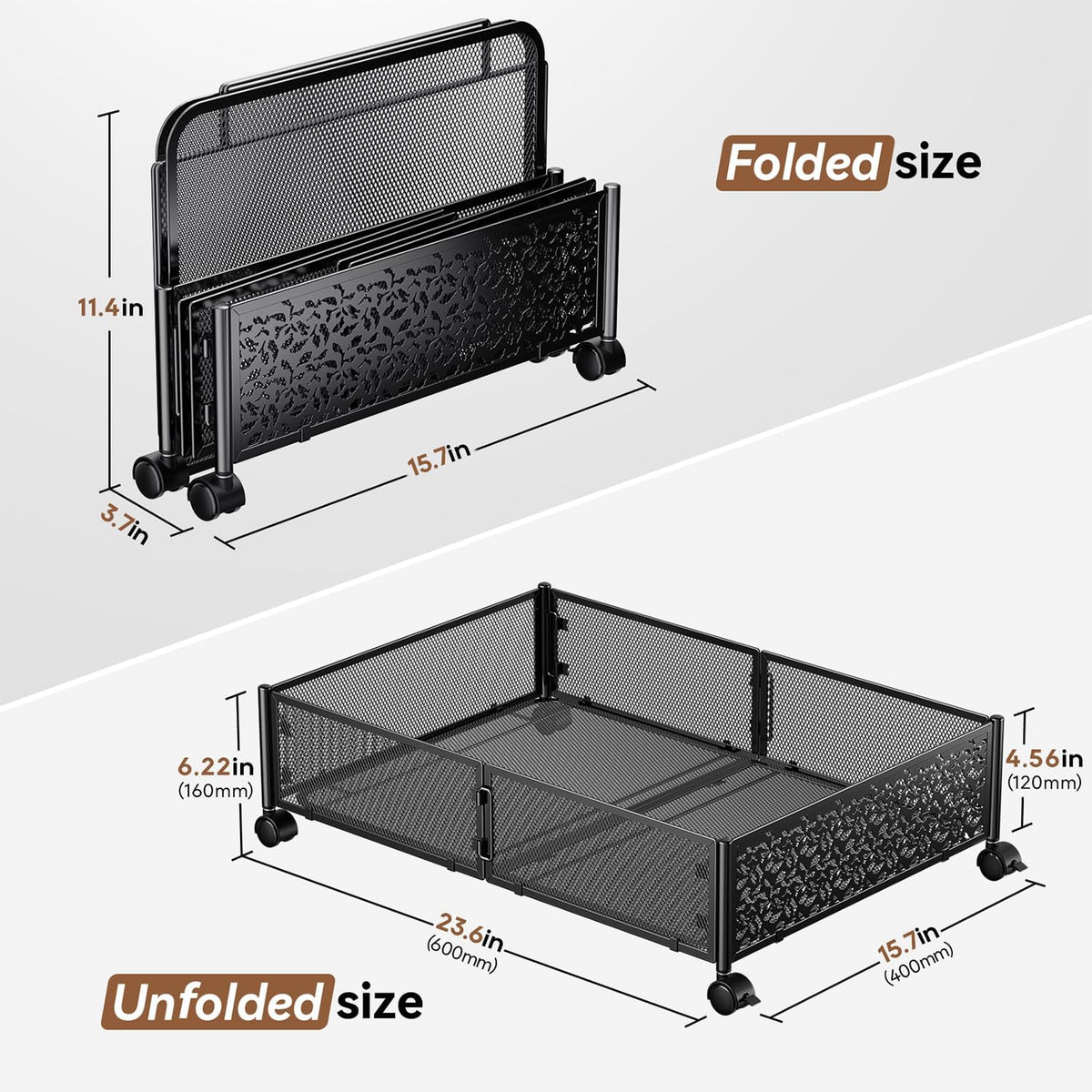 Under Bed Storage Container with wheels,Patterned,Metal,Black
