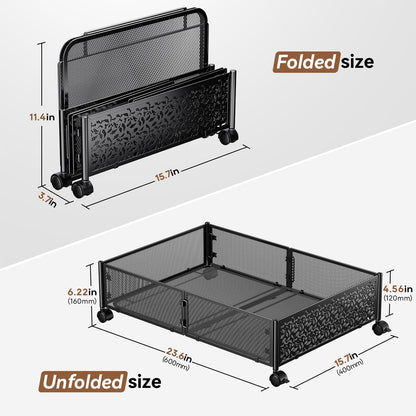 Under Bed Storage Container with wheels,Patterned,Metal,Black