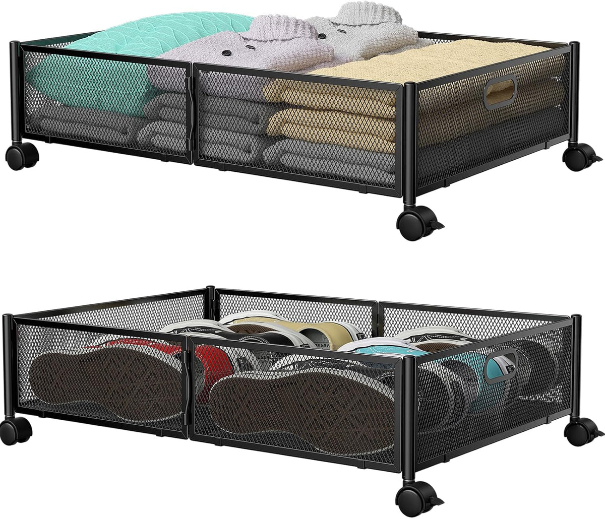Under Bed Storage Container with wheels,Patterned,Metal,Black