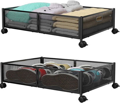 Under Bed Storage Container with wheels,Patterned,Metal,Black