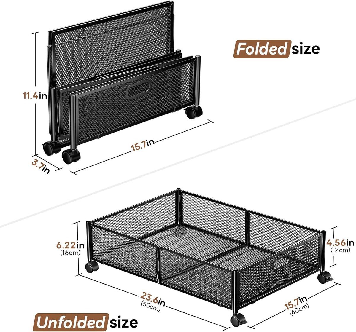 Under Bed Storage Container with wheels,Patterned,Metal,Black