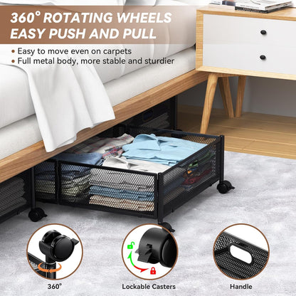 Under Bed Storage Container with wheels,Patterned,Metal,Black