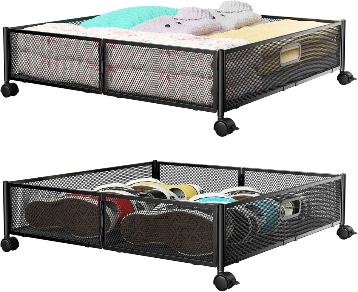 Under Bed Storage Container with wheels,Patterned,Metal,Black