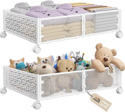 Under Bed Storage Container with wheels,Patterned,Metal,Black