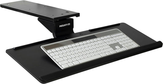 ! Under Desk Keyboard Tray, Adjustable Slide-Out Keyboard & Mouse Platform, 26.38" W × 10" D, Ergonomic Wrist Rest, Height Tilt & Swivel, Heavy-Duty Bolt-On Keyboard Drawer for Home Office